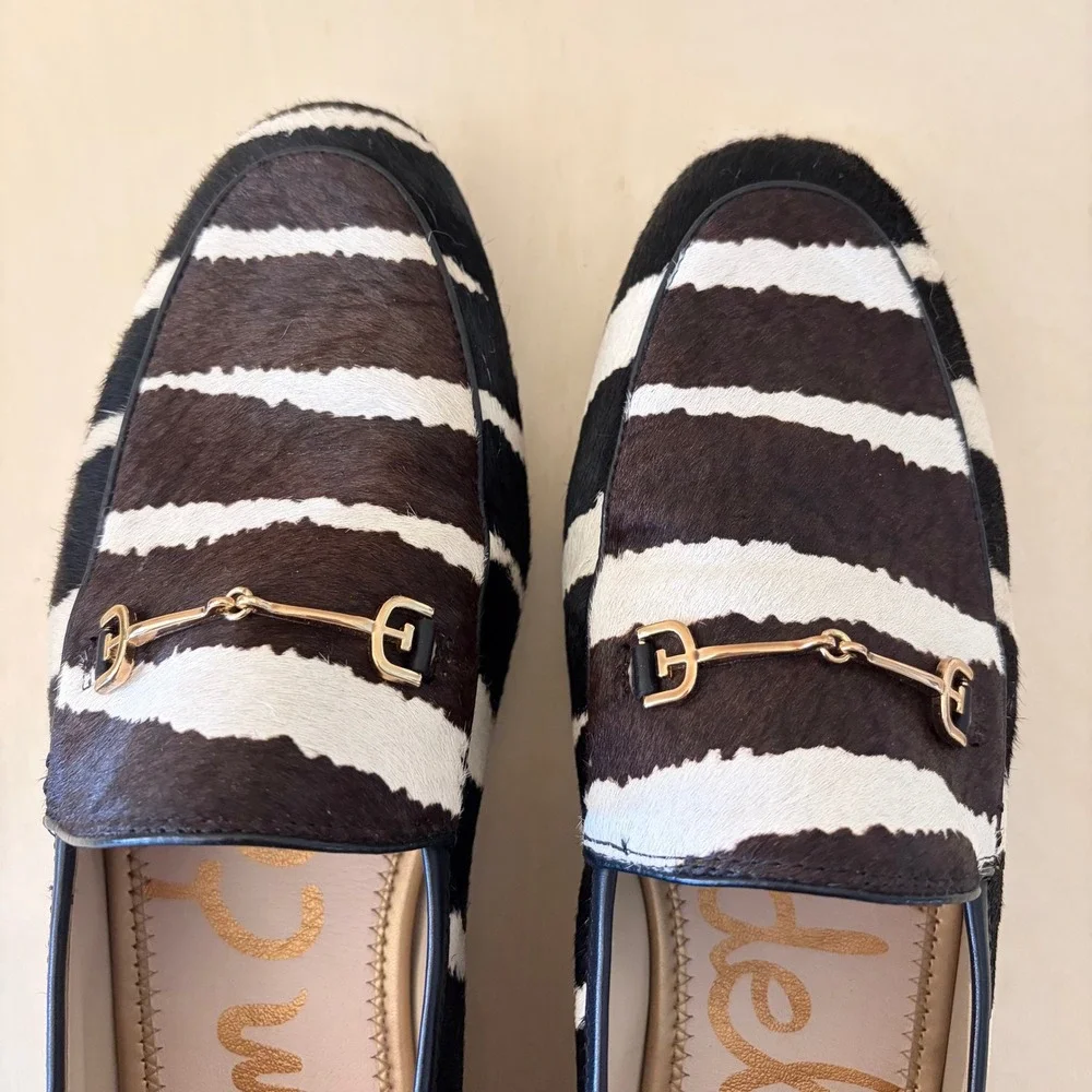 Sam Edelman Loraine Bit Loafer Womens 11 Zebra Print Calf Hair Leather Flats Box